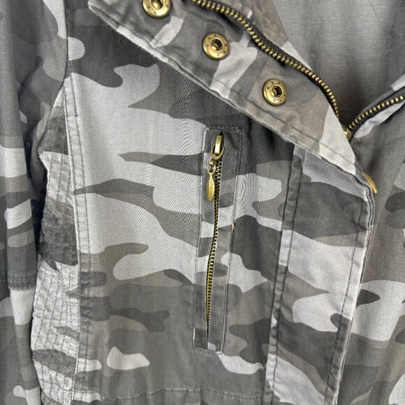 Knox Rose Gray Camo Utility Fisherman Jacket Drawstring Waist Pockets Size Small - Picture 4 of 8